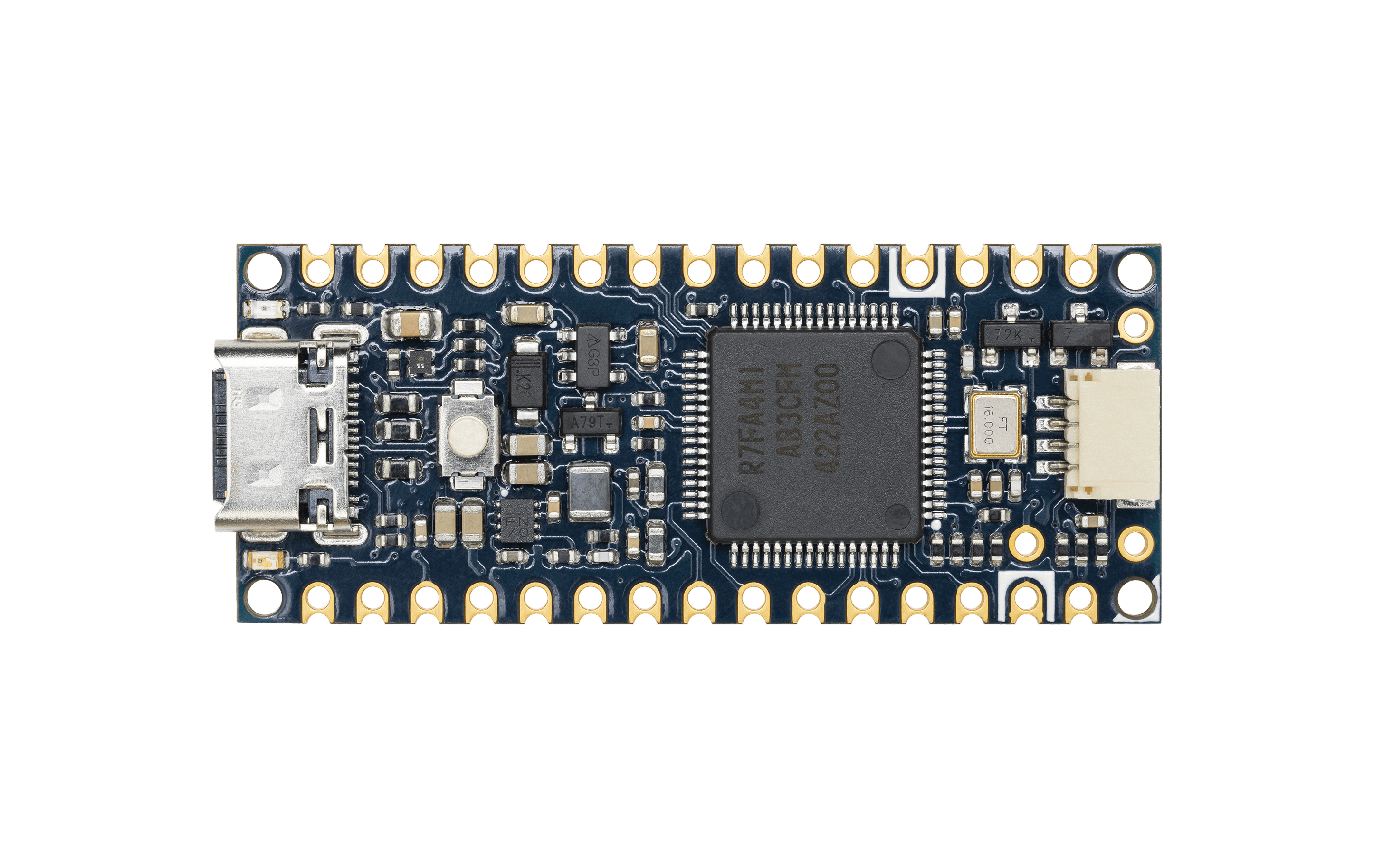 Top view of the Arduino Nano R4 development board