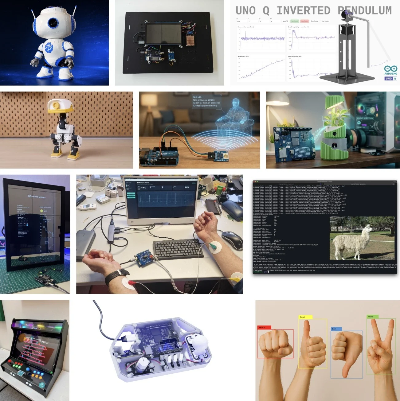 Collage of community UNO Q projects from Arduino's blog post