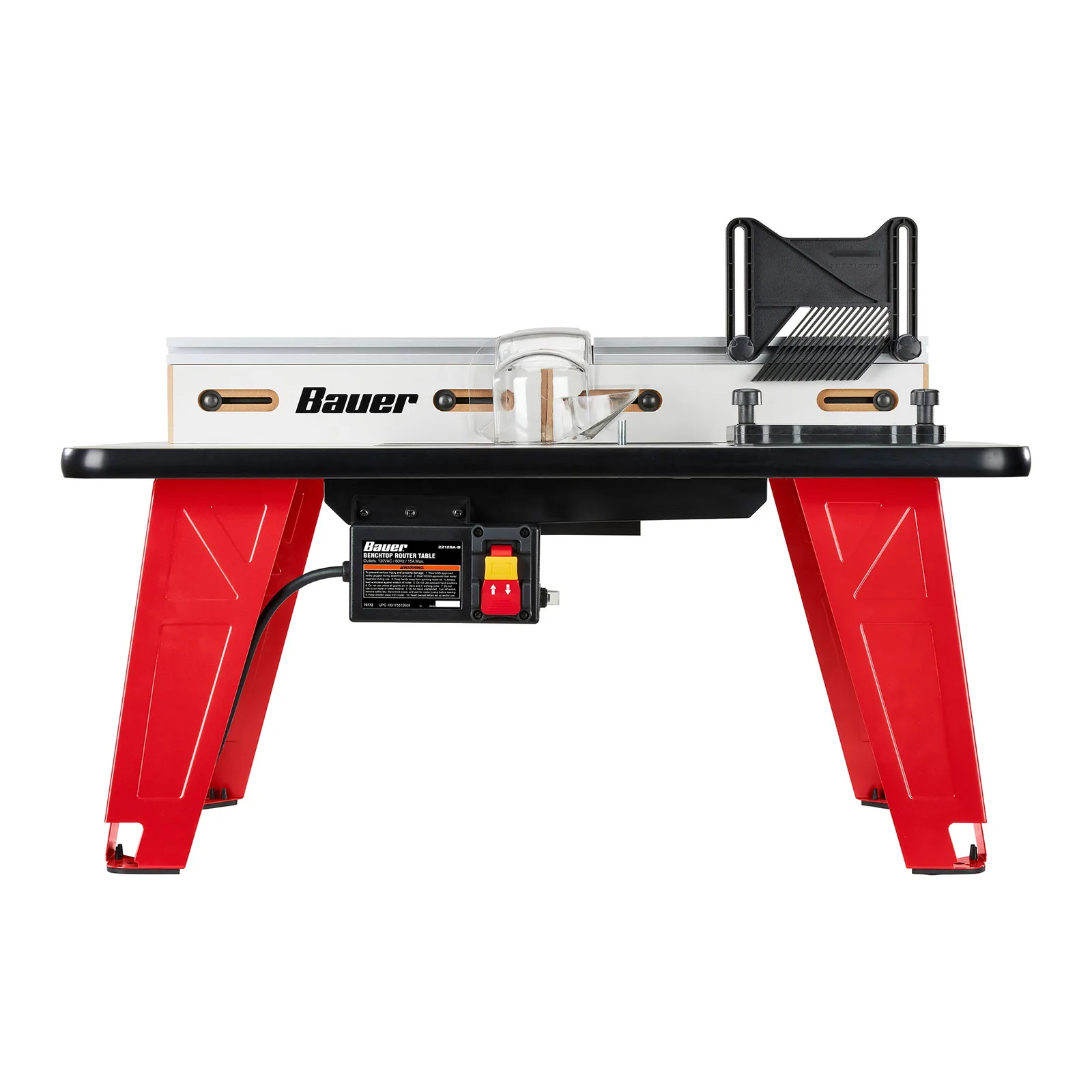 The BAUER benchtop router table from the front