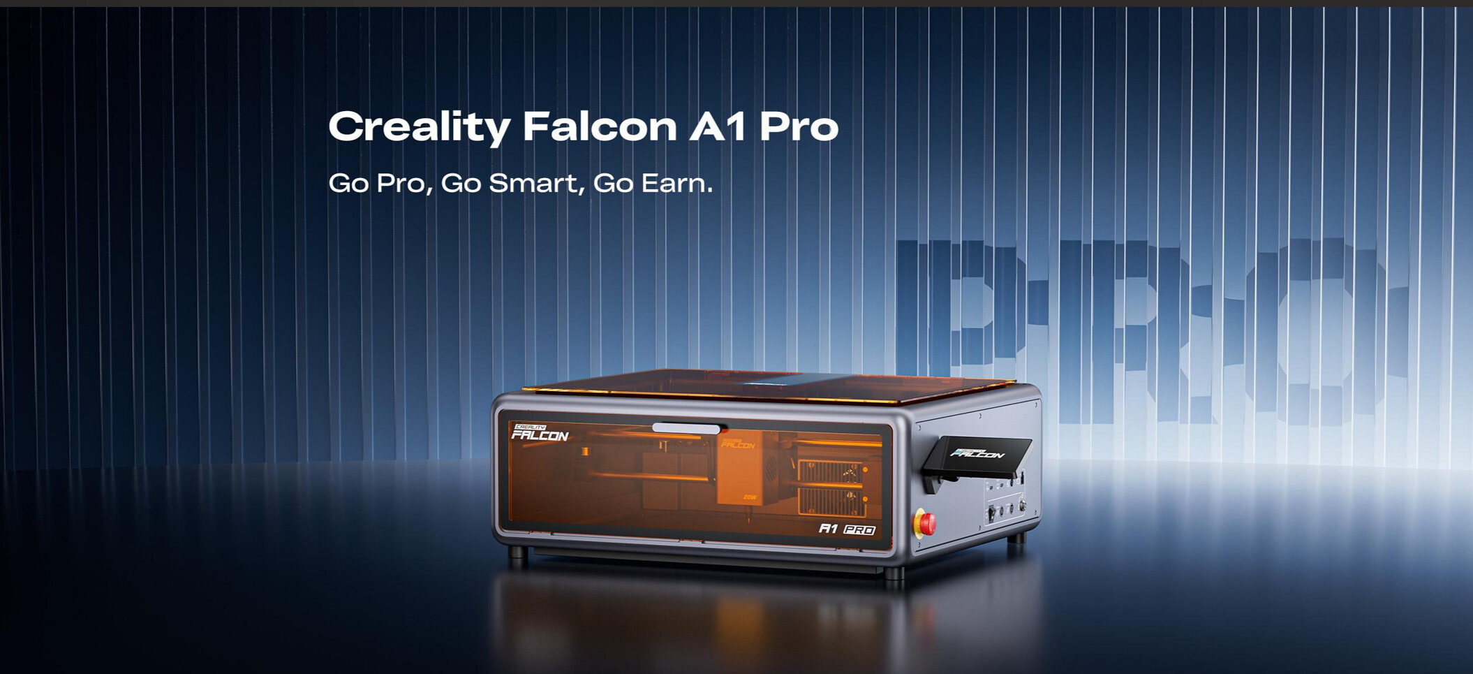 Creality Falcon A1 Pro shown in the official Go Pro, Go Smart, Go Earn press-release artwork