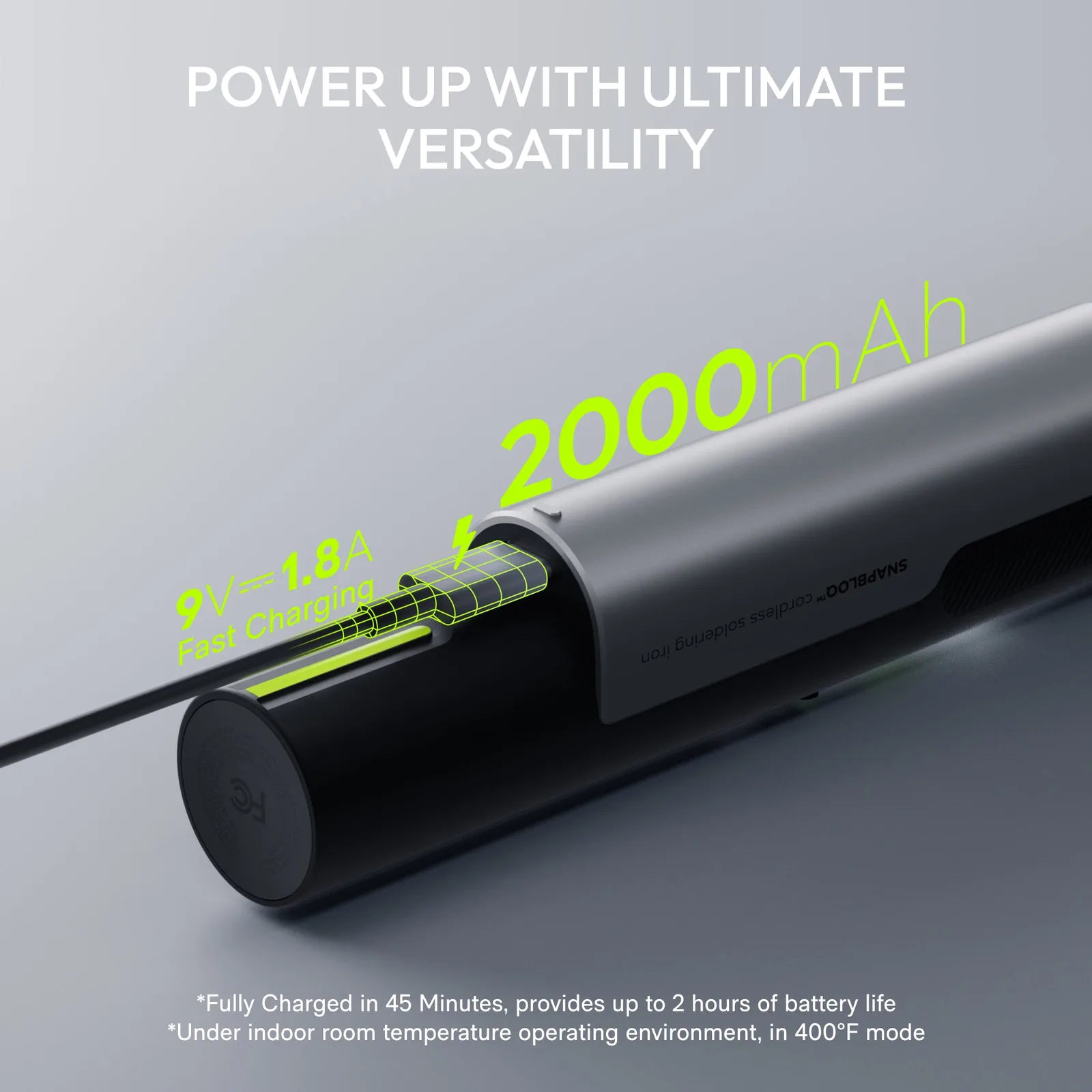 Hoto's graphic of the I-A06 battery with 2,000 mAh and 9 V, 1.8 A fast charging labels