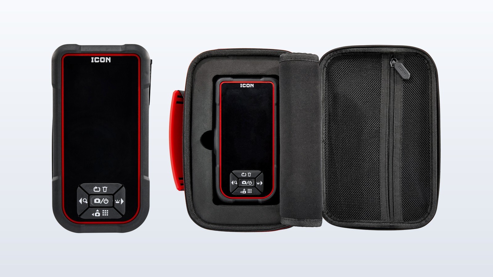 ICON handheld inspection camera with a red-trimmed 4.3 inch screen and control buttons