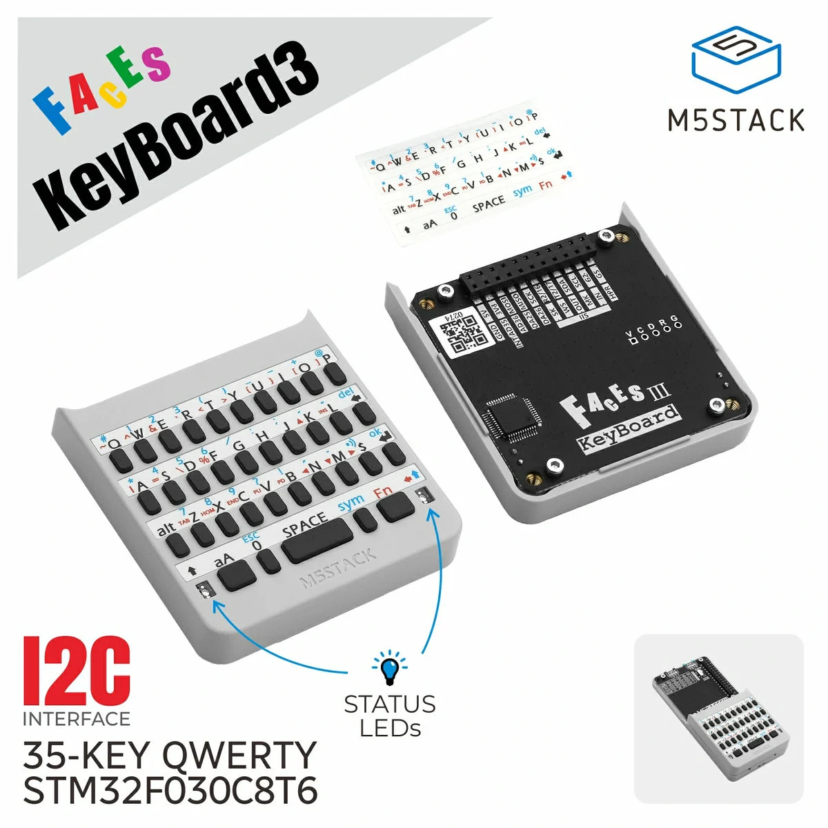 M5Stack Faces Keyboard Panel v3.0 with annotations