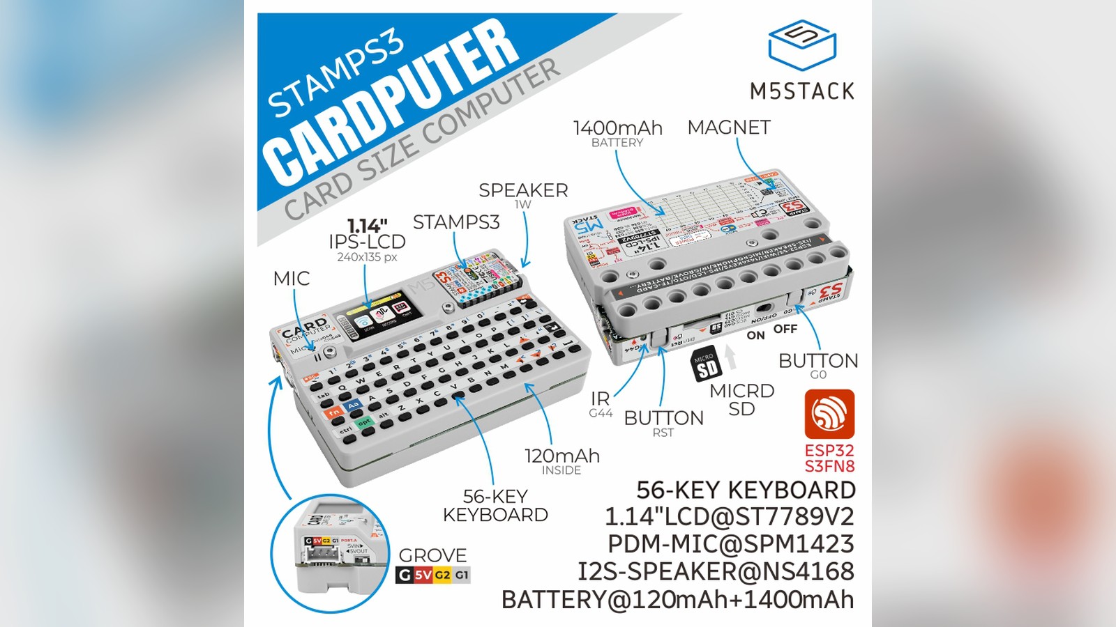 M5Stack Introduces Cardputer, a Credit-Card-Sized ESP32-S3 Computer With a Keyboard