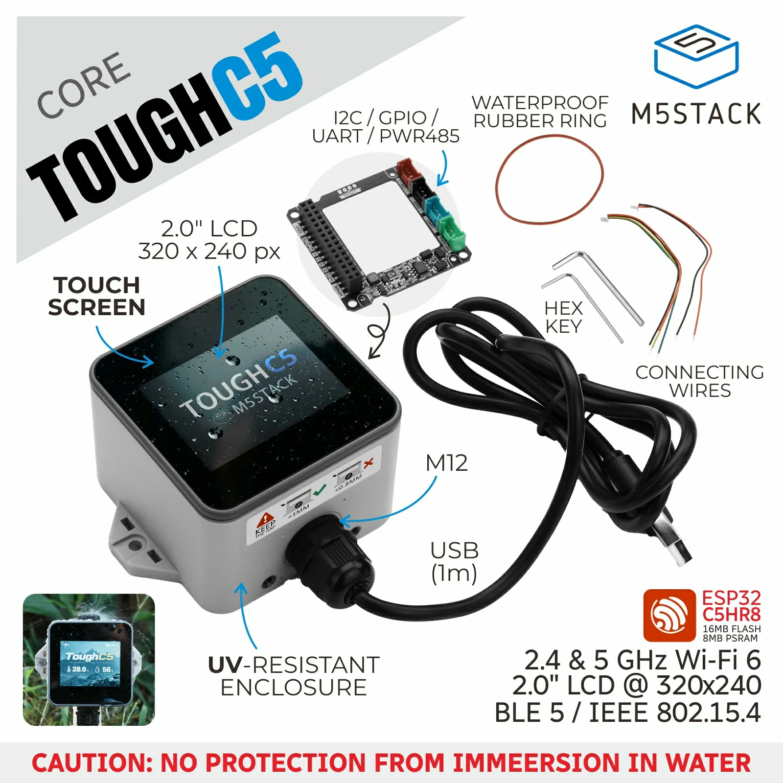 Annotated product overview of the M5Stack ToughC5