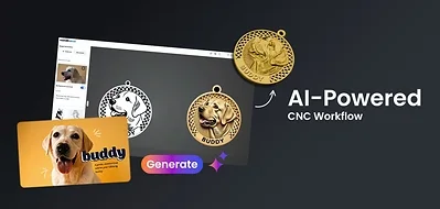 Makera's AI-powered workflow turning a dog photo into a CNC-cut coin
