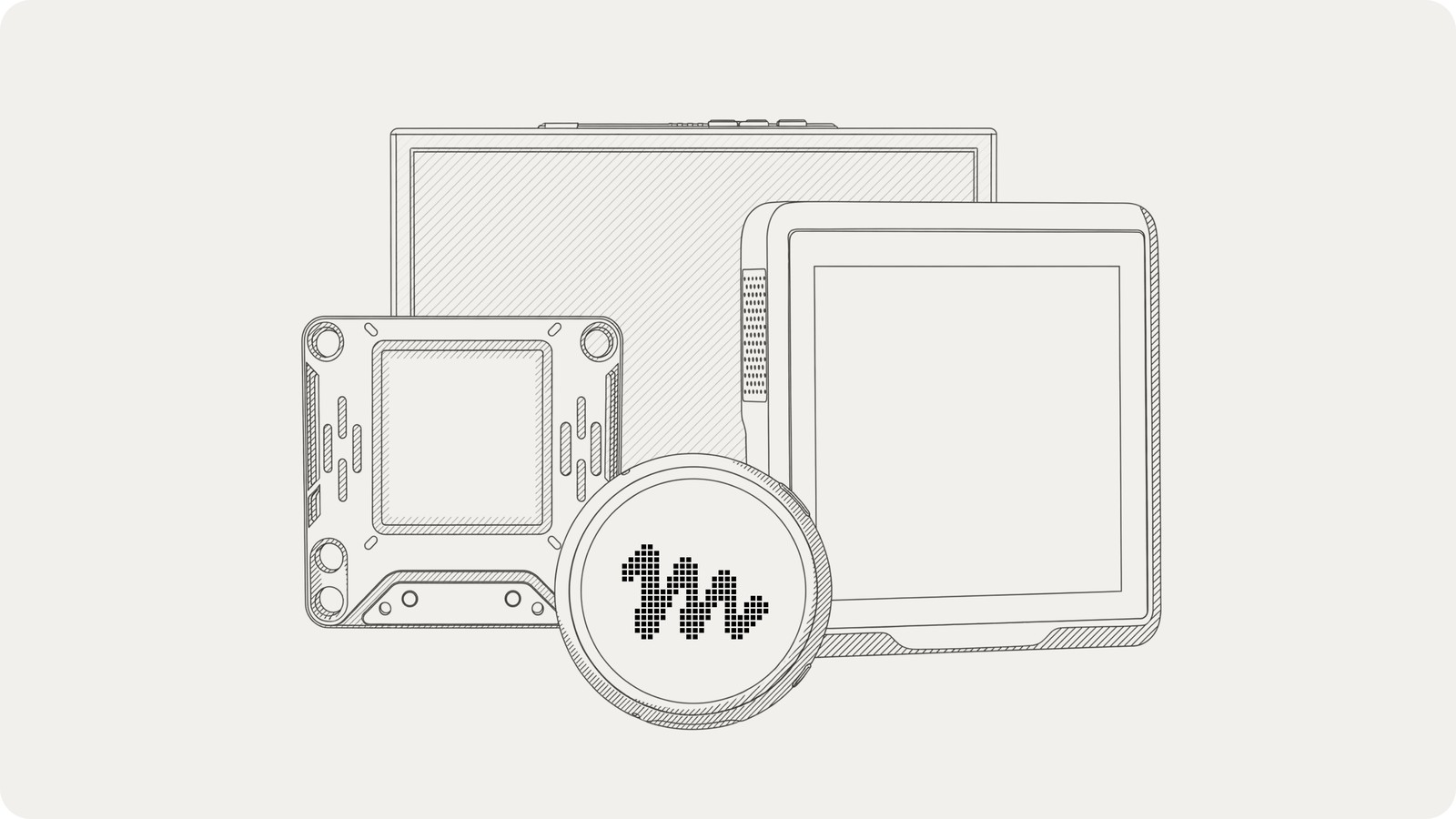 Line drawing of Muse gadget devices with the Muse logo