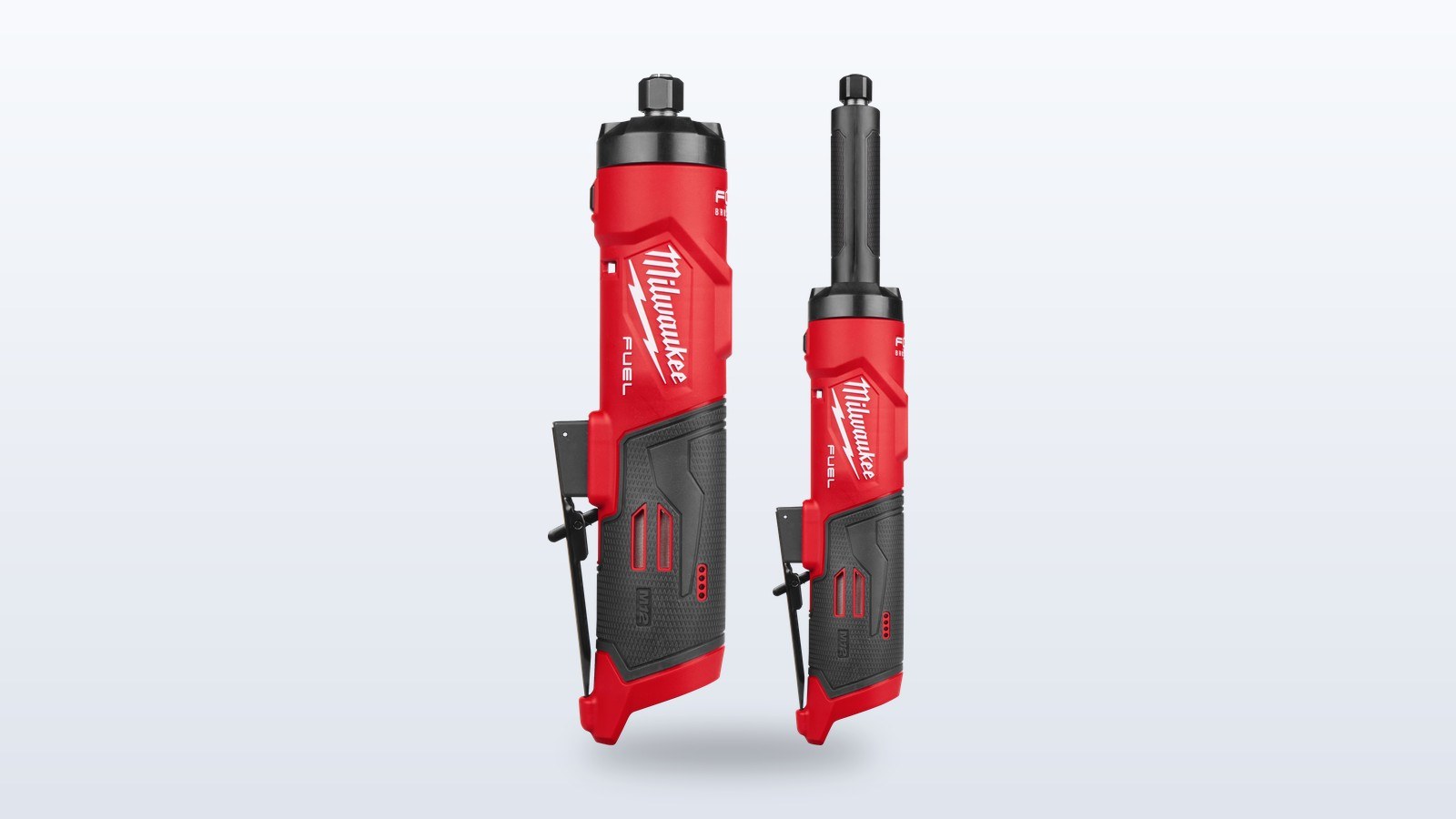 Milwaukee M12 FUEL straight die grinder with a red and black body