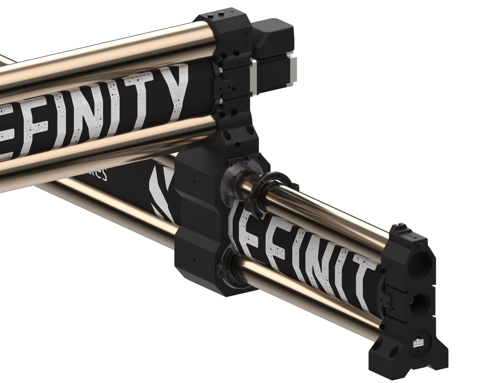 Close-up of the Gen 2's bronze-colored shaft, aluminum block, and ball screw carriage