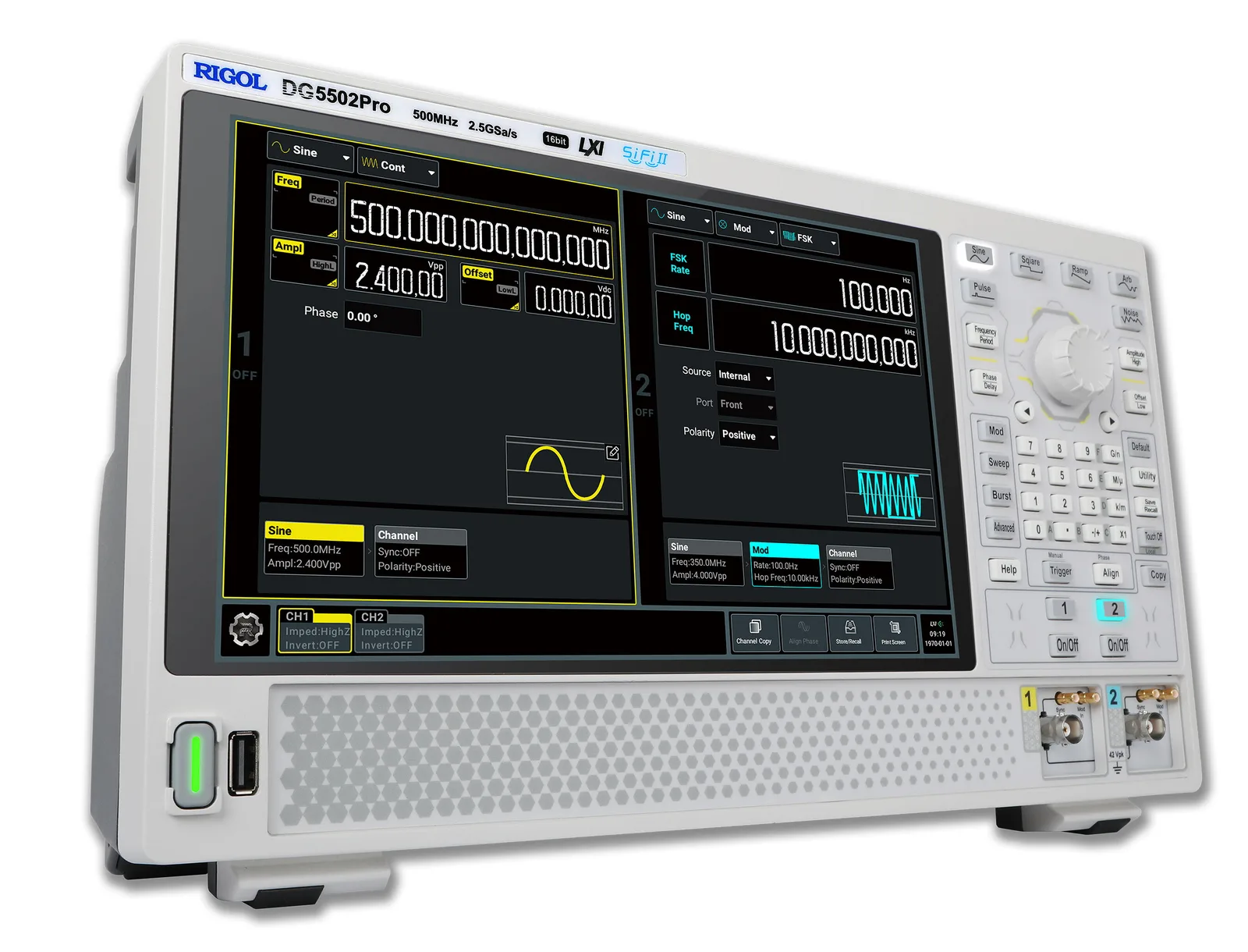 Rigol DG5000 Pro function generator with its 10.1-inch touch screen