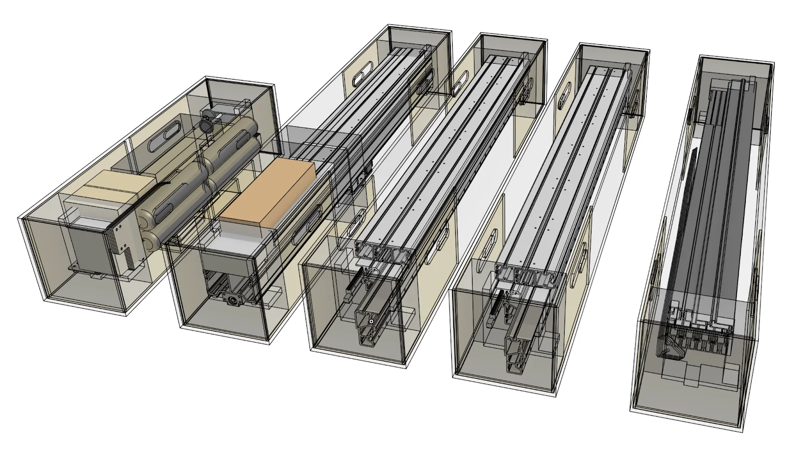 Crates for the AltMill 4×8 drawn to show the long frame pieces packed for courier shipping
