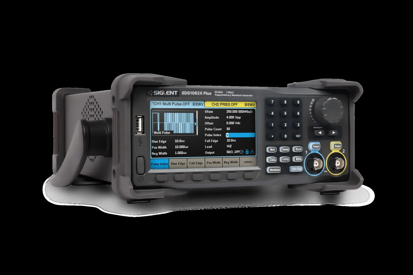 Siglent SDG1000X Plus generator showing its multi-pulse setup screen