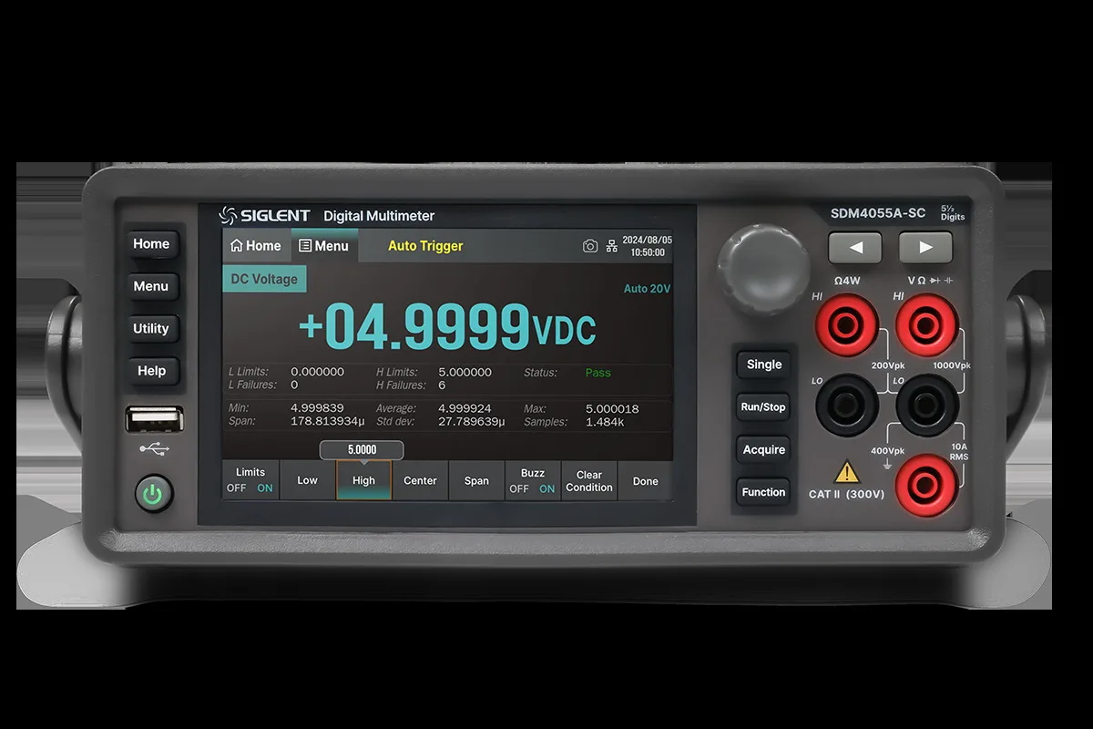 Siglent SDM4000A bench multimeter reading a DC voltage on its touchscreen