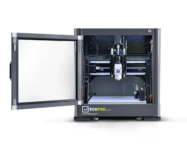 Front view of the xsTECH Pro with the door open and the touchscreen mounted at the right