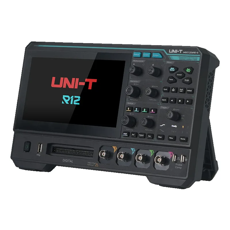 The MSO1000HD at an angle on its fold-out stand