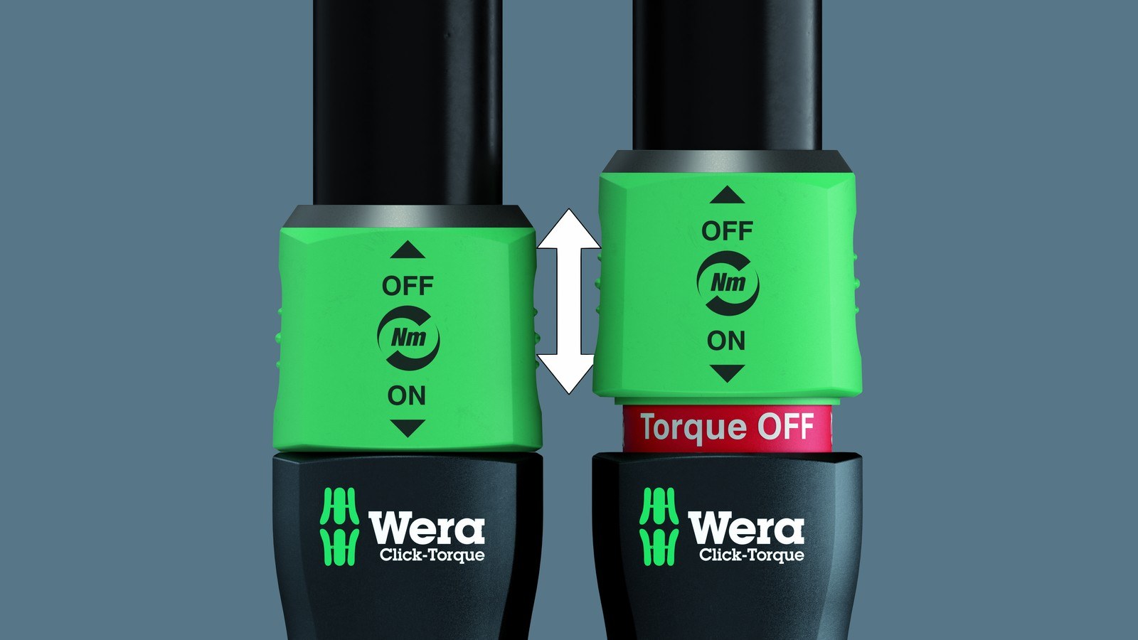Wera Click-Torque Lock handle with the green collar raised to show the red Torque OFF band