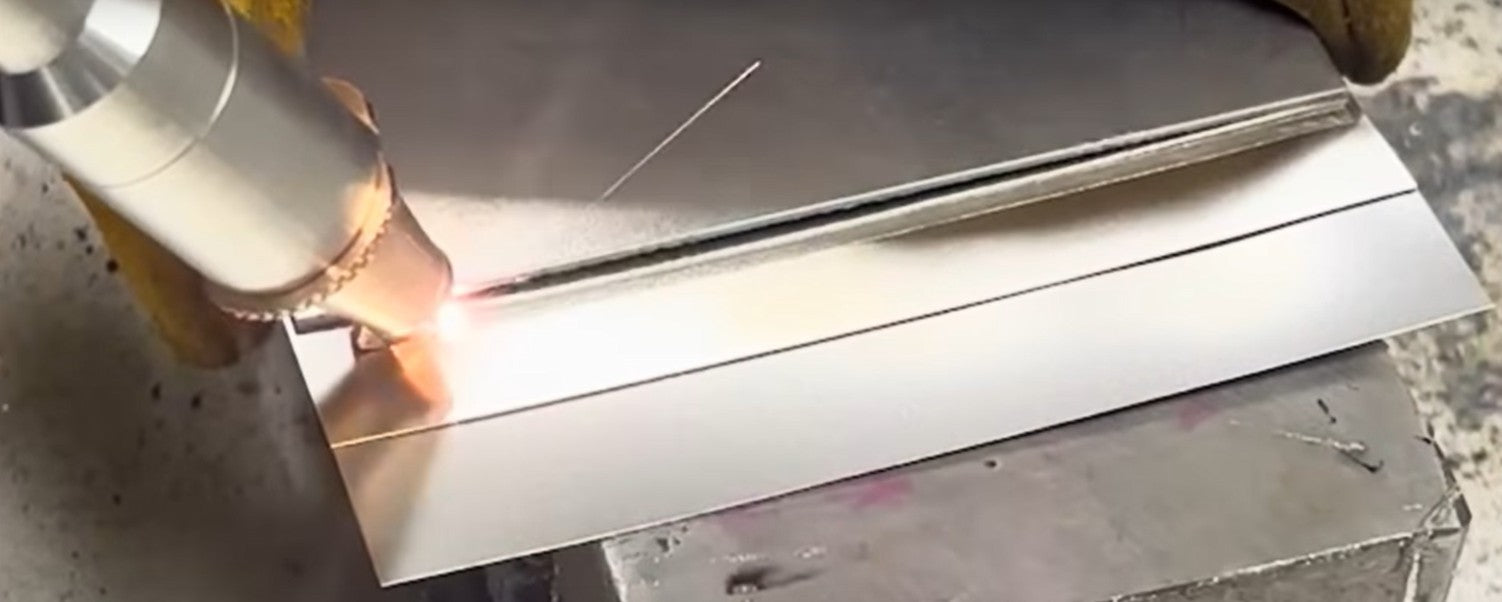 Close view of a finished seam being made with the MetalFab laser welding head
