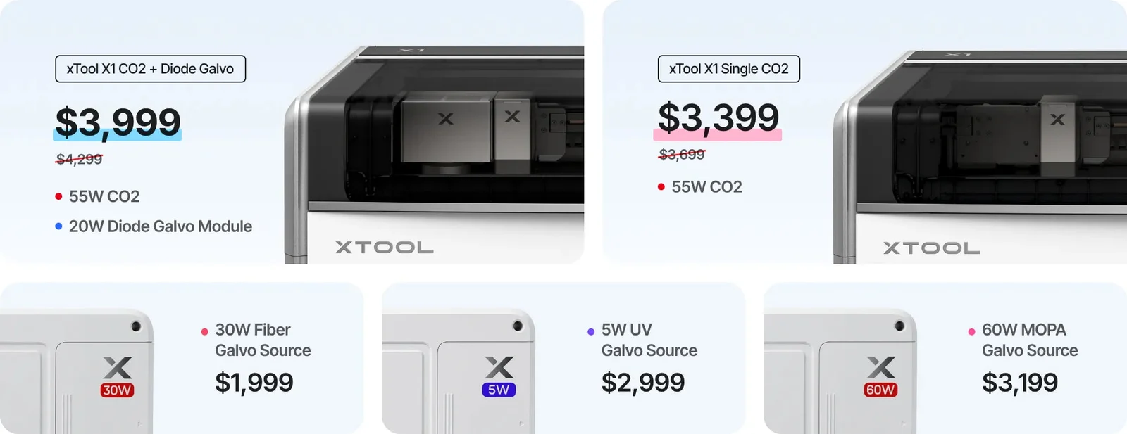xTool X1 launch pricing graphic from the official pre-launch page