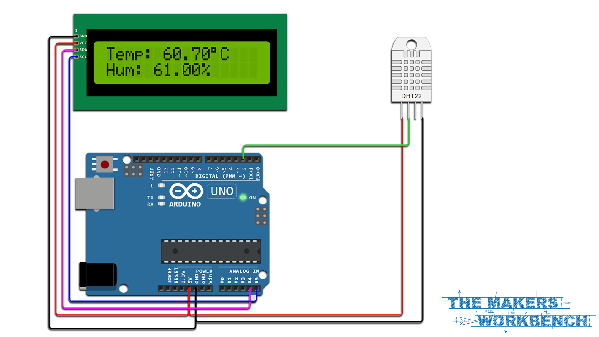 Arduino Circuit Diagram with DHT22 and 1602 LCD