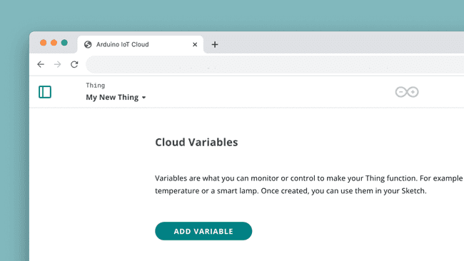 The Add Variable button inside a Thing, where a Cloud variable is created.