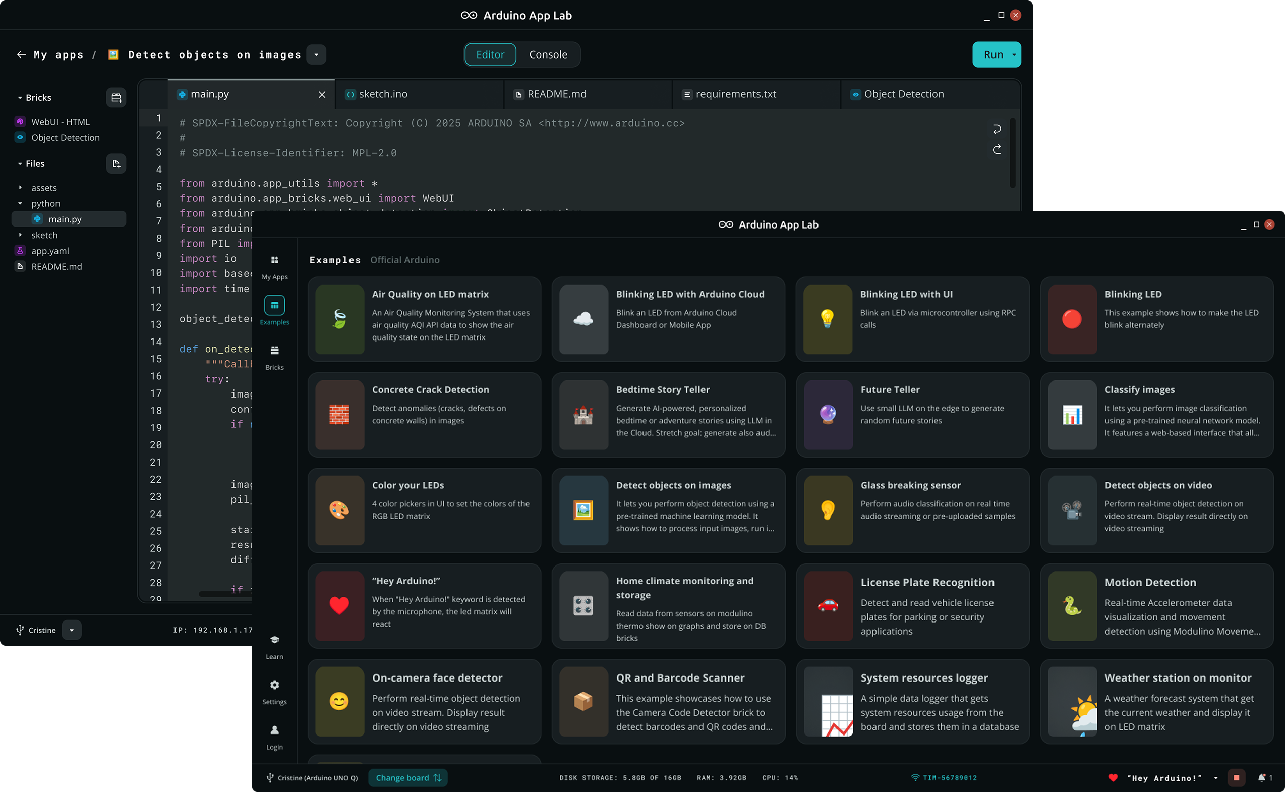 App Lab with an example App open, ready to Run.