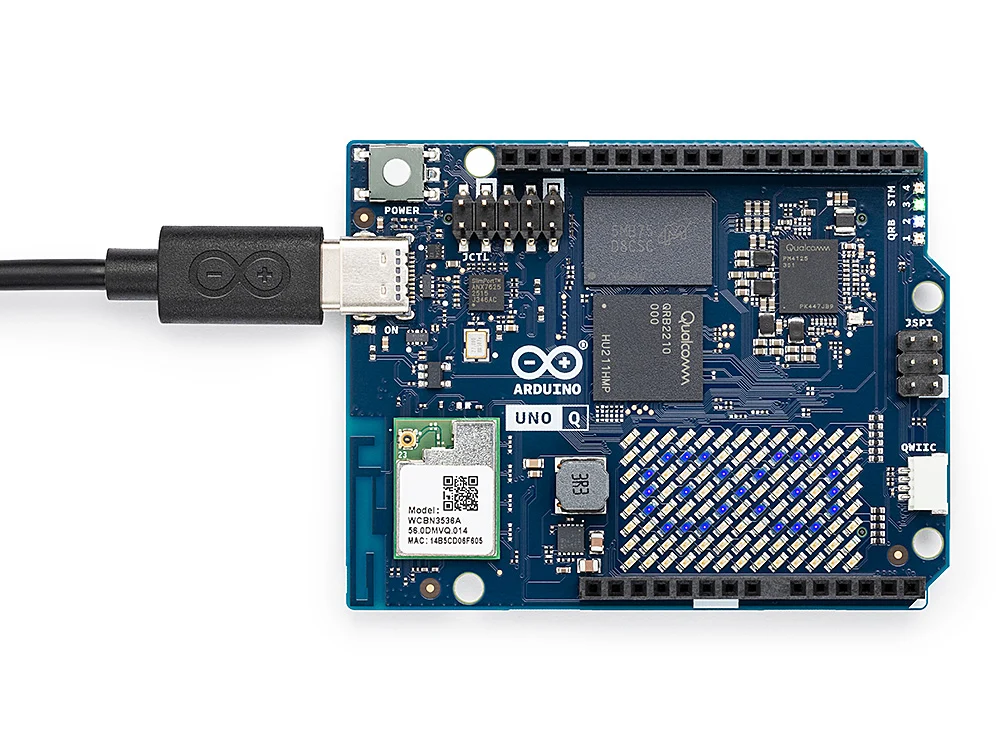 The Arduino UNO Q, a hybrid board with a Linux-capable processor next to a microcontroller.