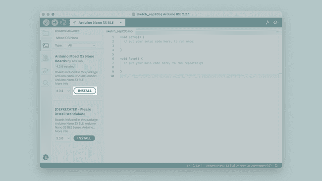 A Board Manager package entry with its version dropdown expanded, showing several older versions available alongside the current one.