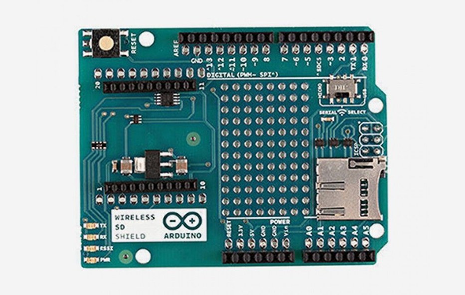 Photo of the Arduino Wireless SD, Wireless Proto, and XBee Shields