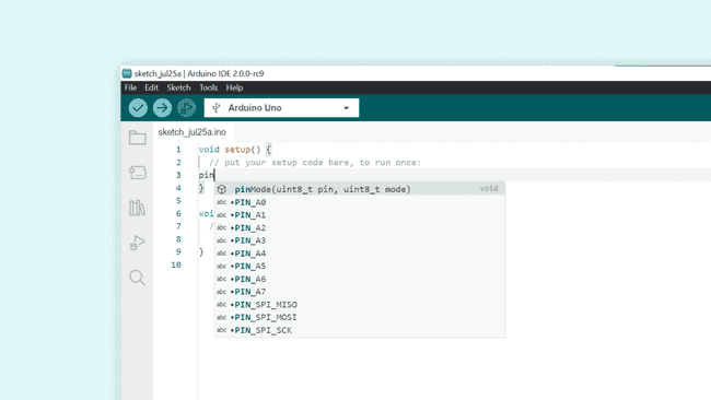 IDE 2's autocomplete popup suggesting a function while typing. This shows the same underlying language-server feature as Go to Definition, though it is not literally a Go to Definition screenshot; that specific interaction and the hover tooltip below are still open markers.