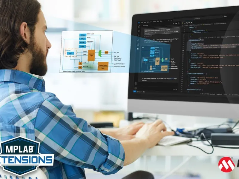 Microchip press image showing an embedded developer using the MPLAB AI Coding Assistant