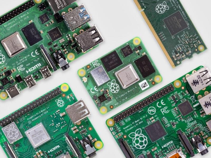 Several Raspberry Pi boards representing the hardware targets for custom software images