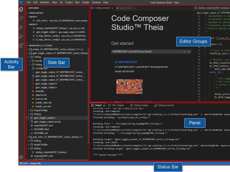 Official Texas Instruments documentation screenshot of the CCS Theia interface