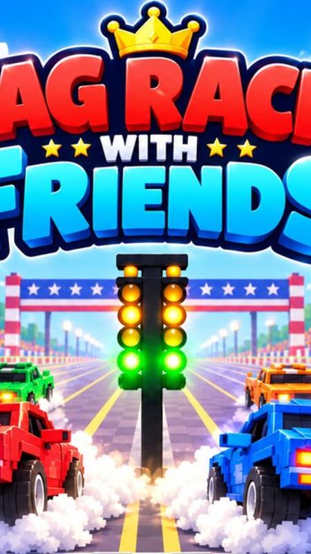 Drag Racing With Friends voxel cars at the starting line