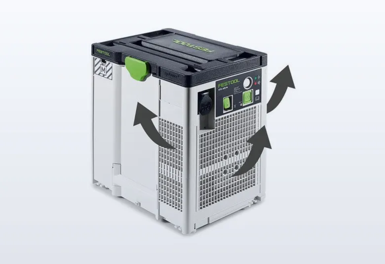 Festool SYS-AIR air filter in a Systainer next to a CT dust extractor