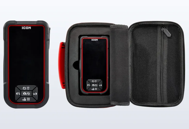 ICON handheld inspection camera with a red-trimmed 4.3 inch screen and control buttons
