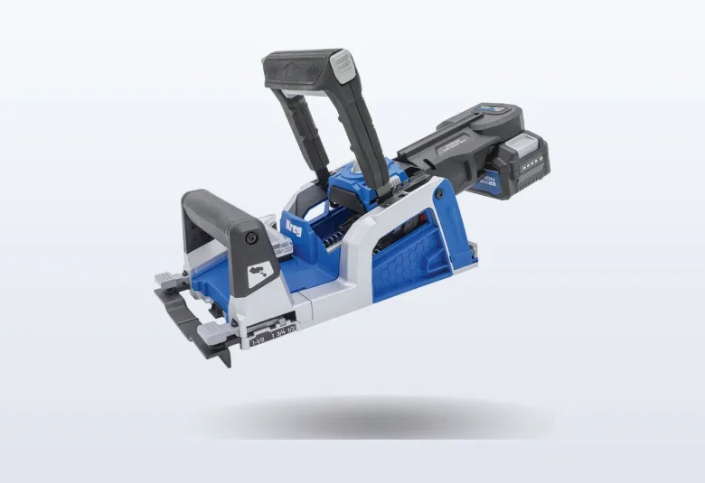 Kreg Rebel cordless pocket-hole joiner clamped to a board