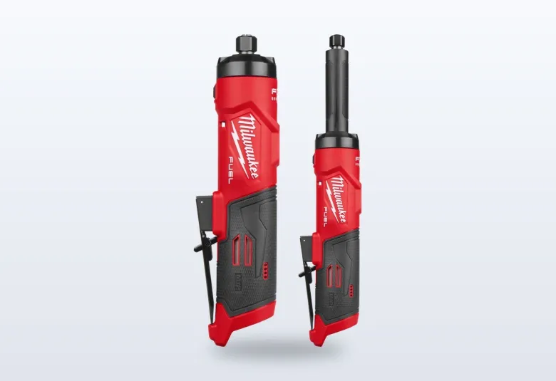 Milwaukee M12 FUEL straight die grinder with a red and black body