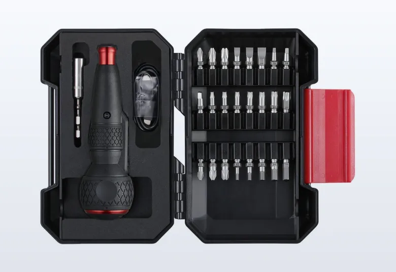 Vessel e-ASSIST 220USBC25U electric screwdriver and 24 bits in its open case