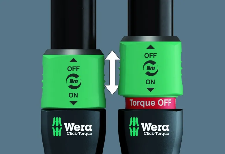 Wera Click-Torque Lock handle with the green collar raised to show the red Torque OFF band