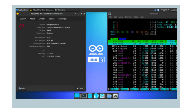 Arduino UNO Q running its Debian Linux desktop