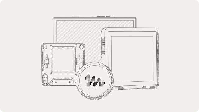 Line drawing of Muse gadget devices with the Muse logo