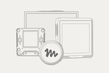 Line drawing of Muse gadget devices with the Muse logo