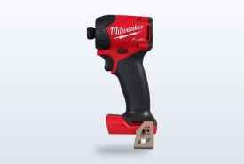 Red and black Milwaukee M18 FUEL SURGE hydraulic driver against a black background