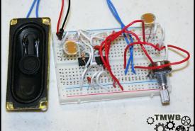 Nine-component theremin assembled on a breadboard