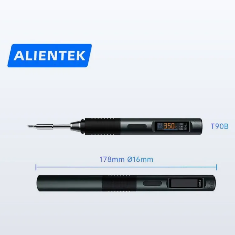 ALIENTEK T90B soldering iron with its 178 mm by 16 mm dimensions marked