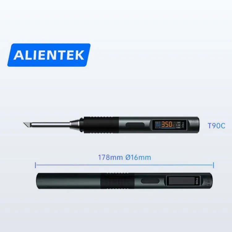 ALIENTEK T90C soldering iron with its 178 mm by 16 mm dimensions marked