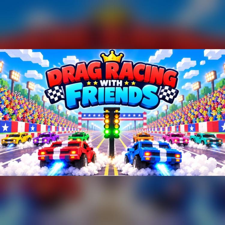 Drag Racing With Friends voxel cars at the starting line