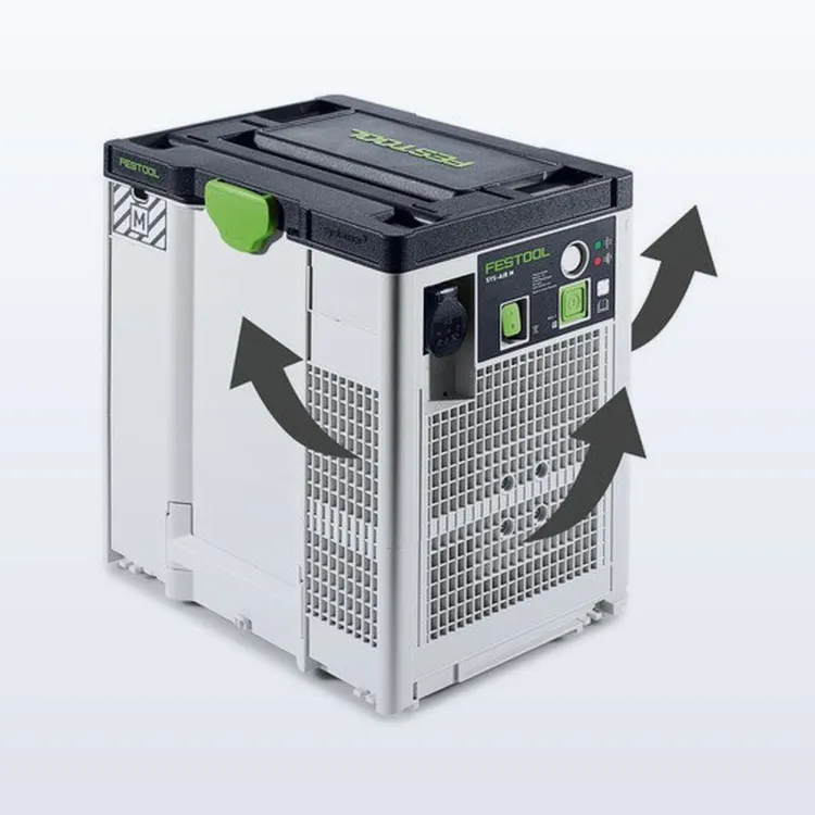 Festool SYS-AIR air filter in a Systainer next to a CT dust extractor
