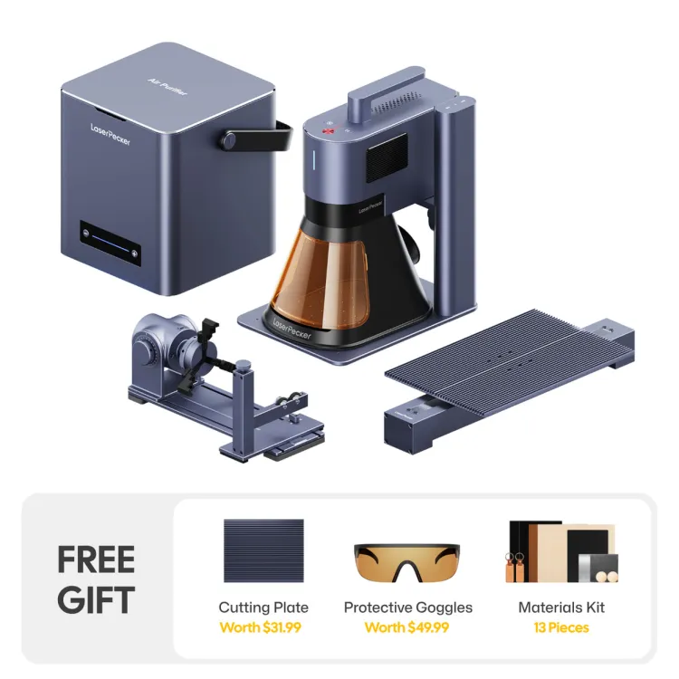LaserPecker LP5 engraver and official accessory bundle