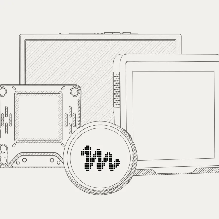 Line drawing of Muse gadget devices with the Muse logo